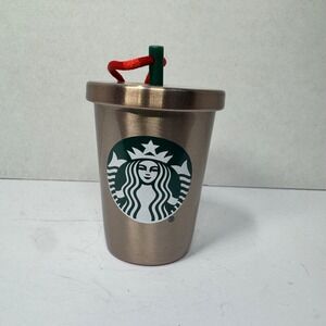 Starbucks 2018 Rose Gold Metallic Miniature Cold Cup Christmas Ornament w/ Straw